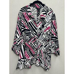 Ali Miles Multi-Colored Button-Up Shirt Blouse Top XL Wire Collar Art Abstract